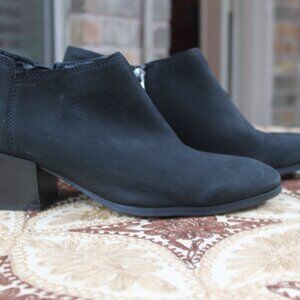 Franco Sarto Black Leather Booties 8.5 M Stacked Heel
